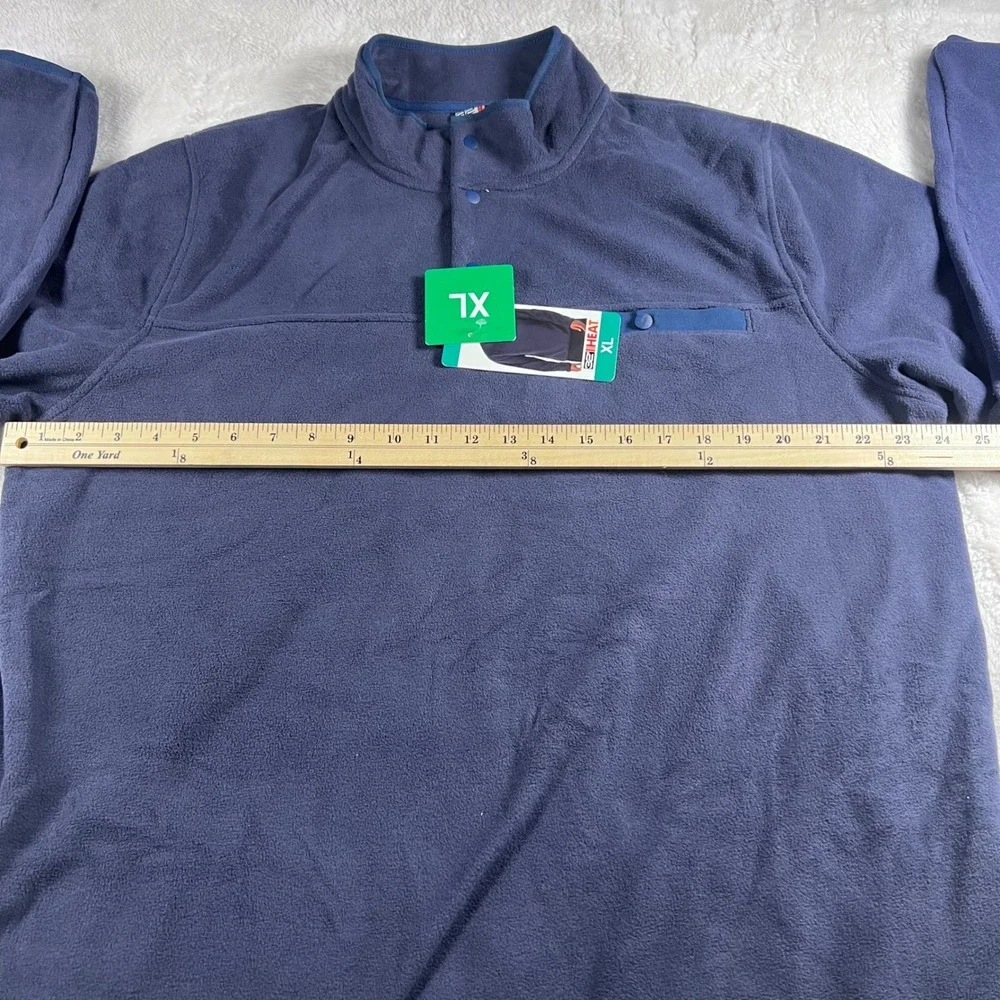 32 Degrees Heat Mens Pullover Fleece Shirt Navy Blue Size XL Snap Neck NWT